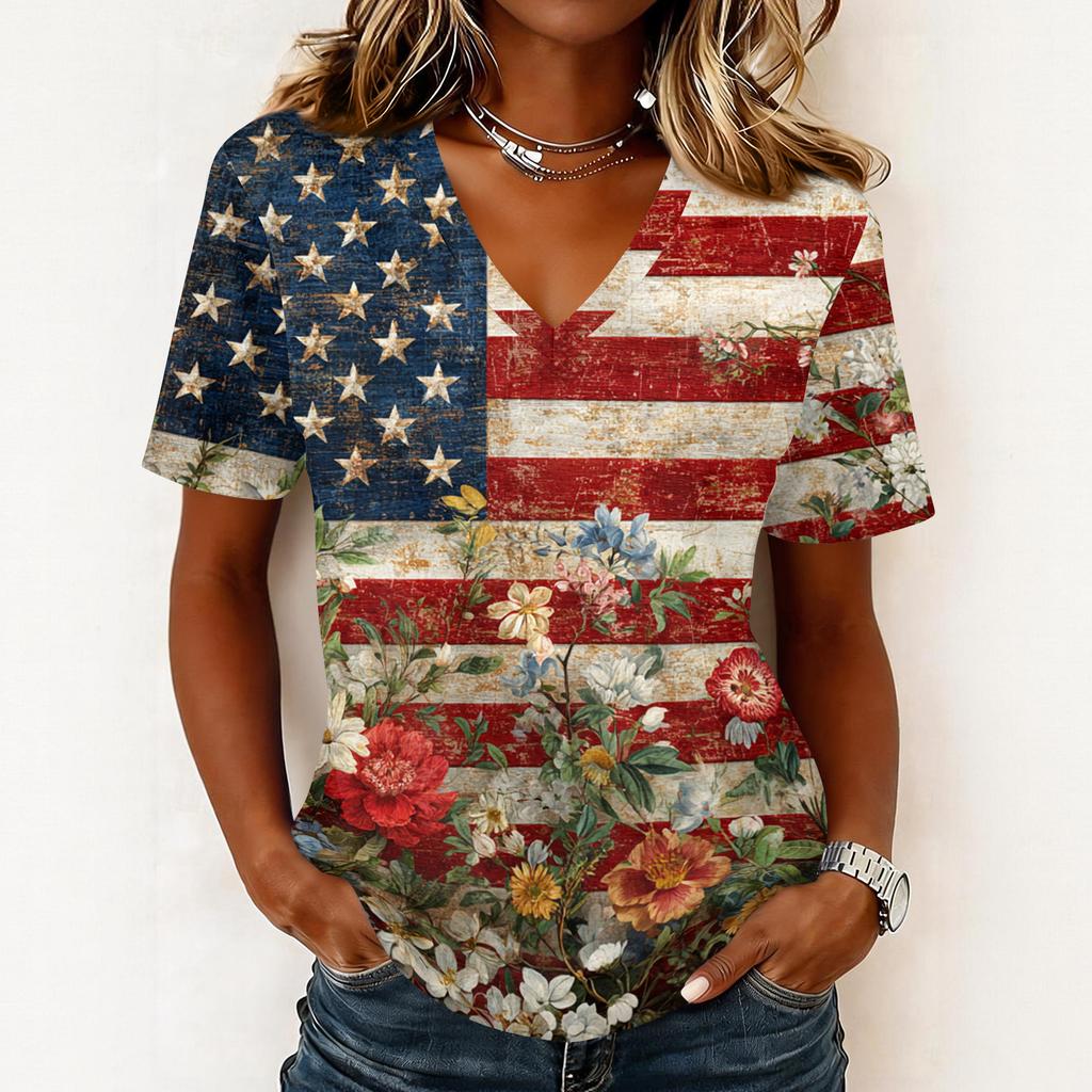 Shirts For Women Trendy V Neck T Shirts Casual Printed Blouse Tops For Women