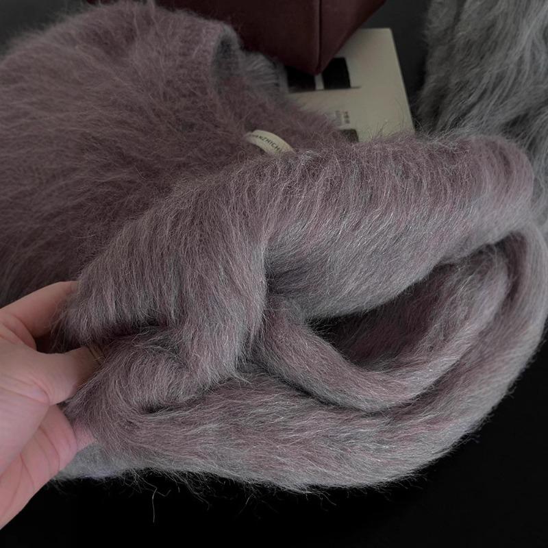 Premium purple mohair sweater women's winter soft waxy loose lazy mink velvet knitted sweater top thick