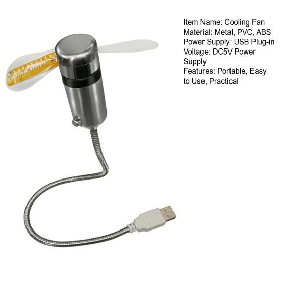 Ventilateur d'horloge portable Veilleuse LED RVB USB Plug-Play Taille compacte Conception de tuyau flexible Affichage de la température en temps réel Mini ventilateur en métal