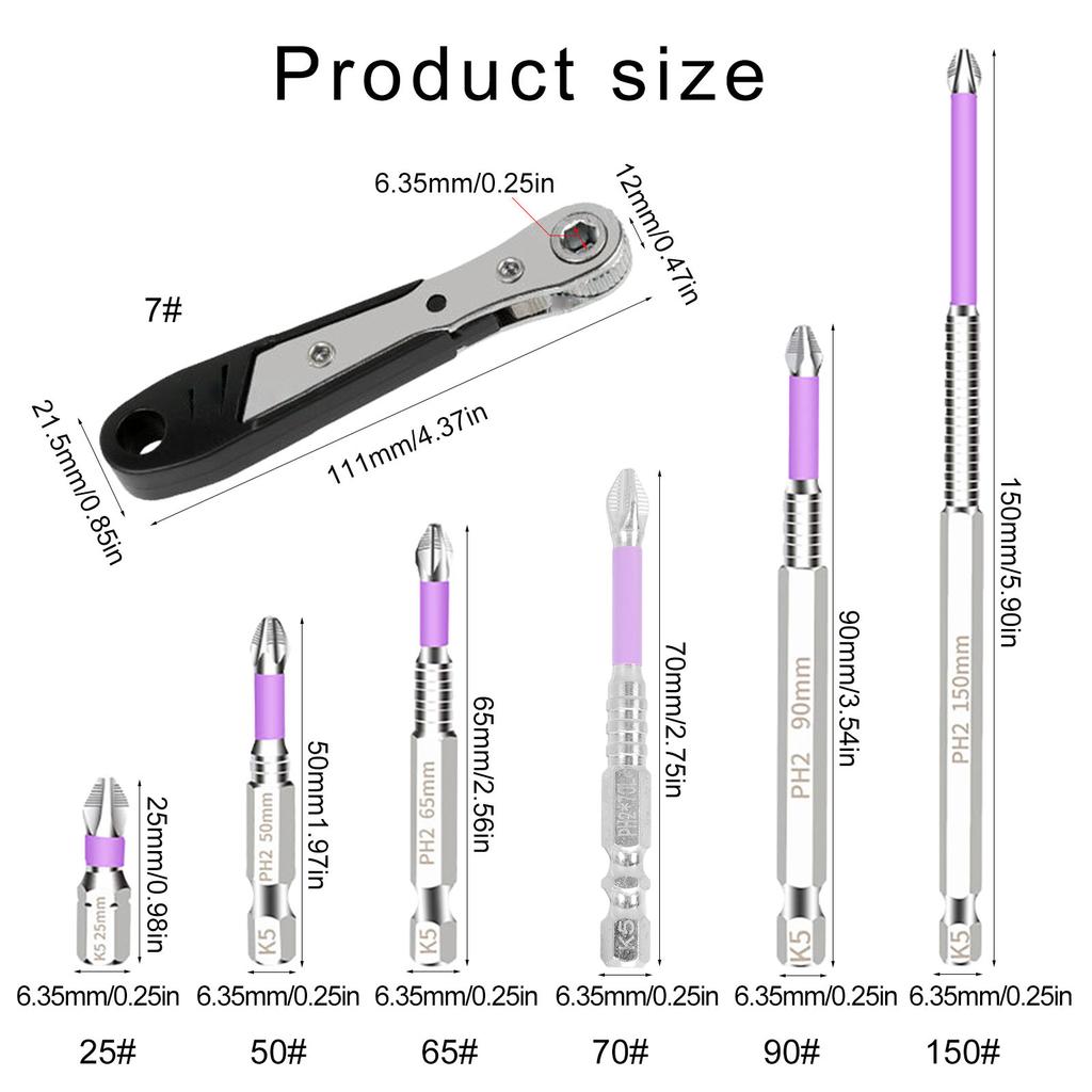 High Torque Chrome Plated Antislip Impacts Crosshead Screwdriver Bits Set Magnetic Drill Heads Suitable for Power Tool