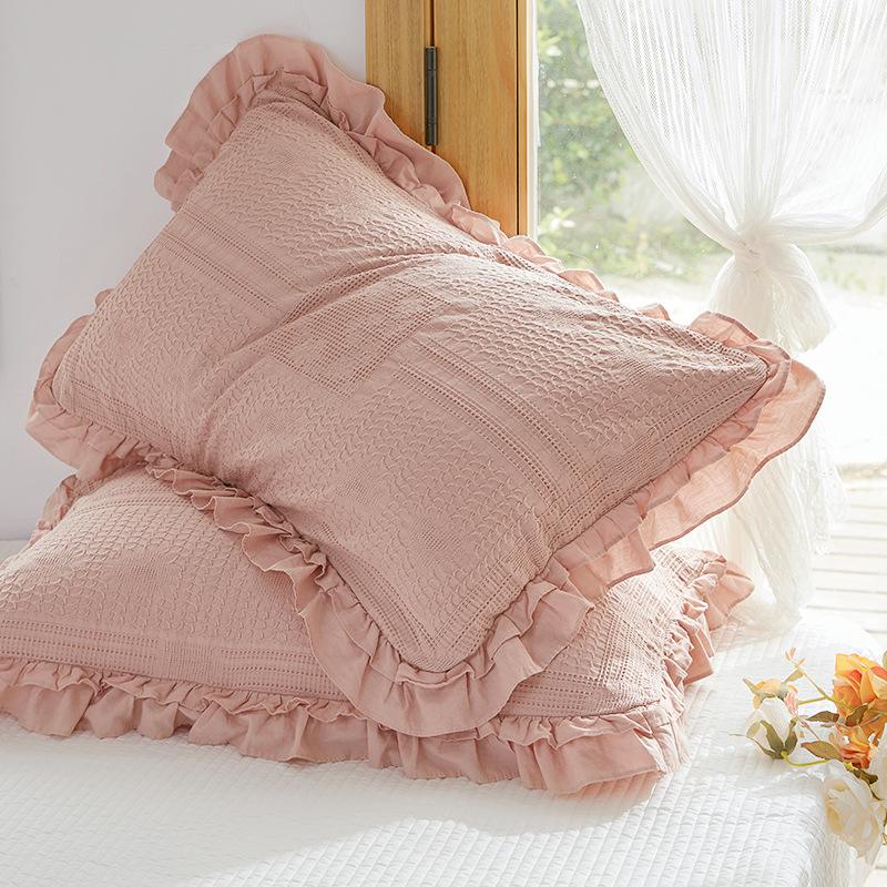 45x75cm Solid Color Cotton Pillowcase Adult Home Double-layer Lotus Leaf Lace Pillow Core Cover Enlarge Widen Fix The Non Displaced Pillow Covers