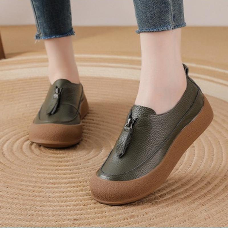 Spring Autumn Women's Comfortable Thick Sole Loafers Slip-On Shoes Soft Leather Flat Platforms Casual Shoes Zapatos Para Mujer