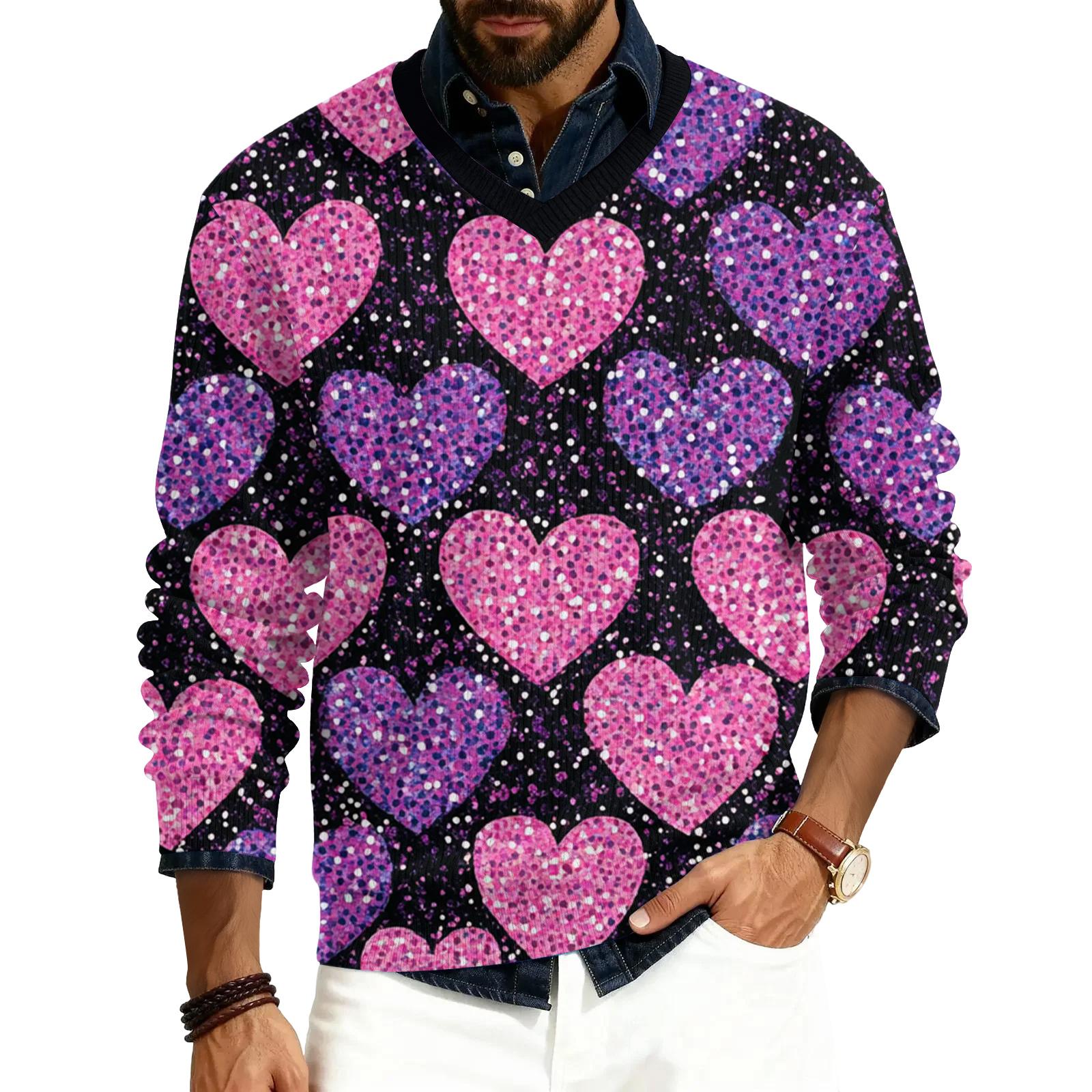 

Чоловічий пуловер з V-подібним вирізом, з довгими рукавами, в рубчик XXXXL фіолетовий