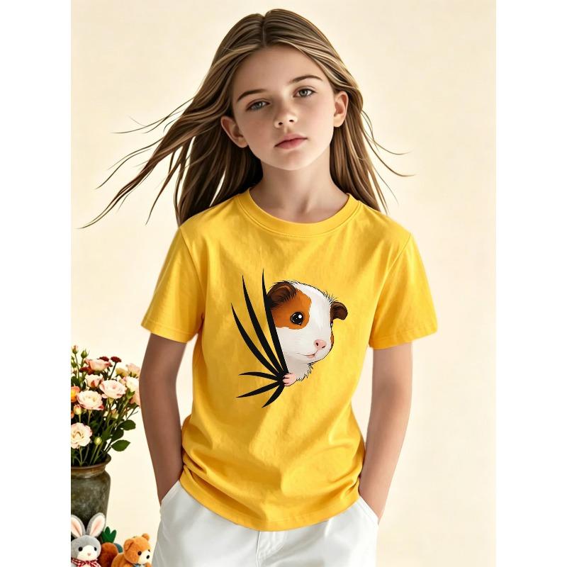 European Sizes Girls' Casual Fashion Trendy Short-Sleeve Round-Neck T-Shirt, a Comfortable Top for Leisure. Features a Stylish,  Trendy Print.