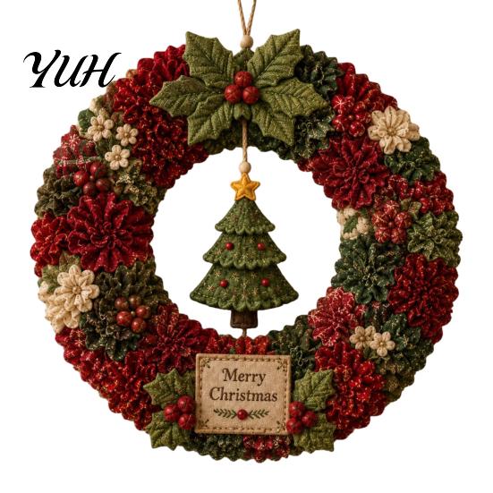 Relaxing Holiday Craft Projects 3D Fabric Wreath Poke Art Kit for Adults, Christmas Easy Crafts Adults Kit, Santa Snowman Design, Beginner-Friendly