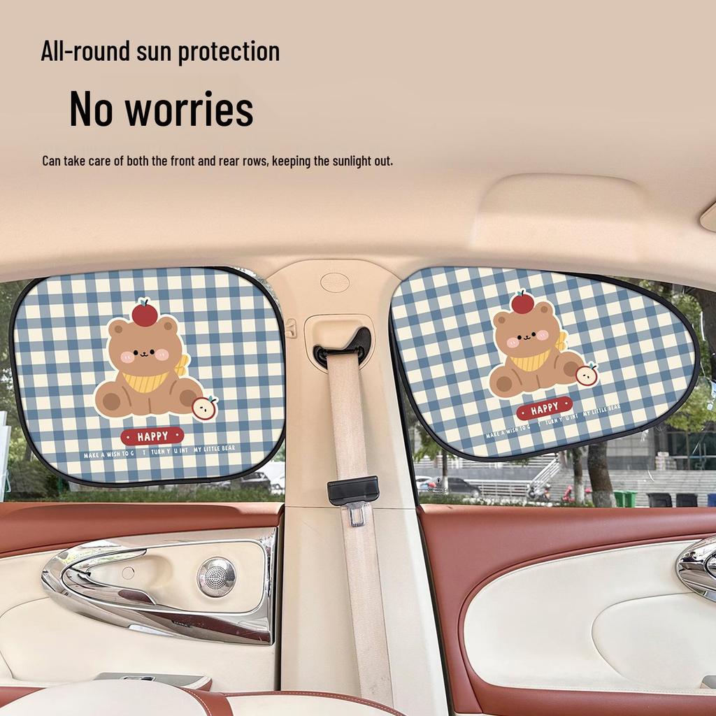 Cute Cartoon Car Window Sunshade Curtains - Static Adsorption for Sun Protection & Heat Insulation, Blackout Side Curtains.