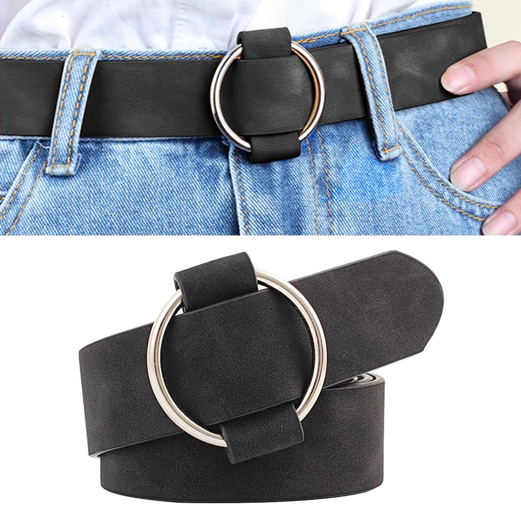 PU Leather Belts for Women PU Leather Waistband Circle Buckle No Prong