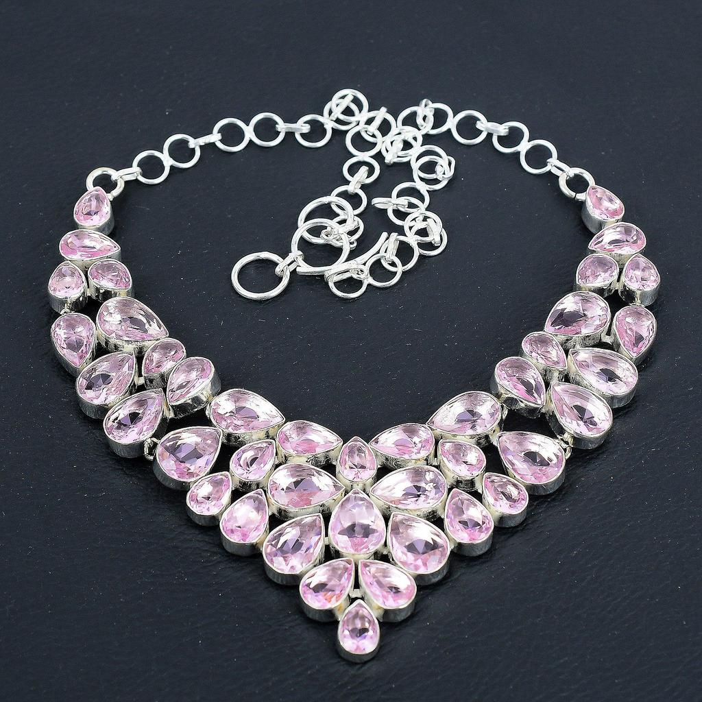 Pink Kunzite Gemstone Handmade 925 Sterling Silver Necklace, Pink Kunzite Silver Necklace For Wife, Unisex Necklace Wadding Gift For Wife