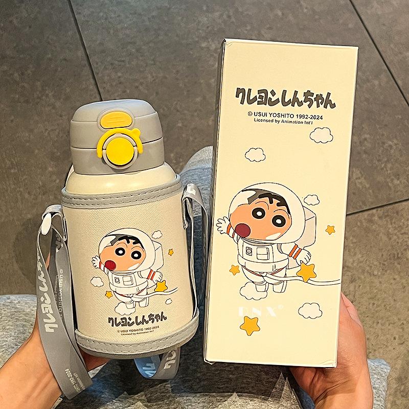 Kids Water Bottle with Straw Big Cap Stainless Insulated Cup Mug Male and Female Students Kids Drop-proof Kettle Durable