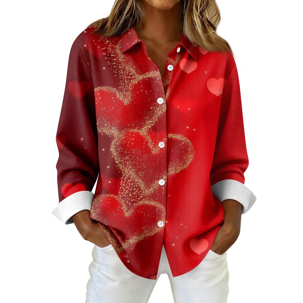 Cămașă Bluză Damă Crăciun Imprimat Nasturi Mâneci Lungi Casual De bază Guler Cămașă Regular Top