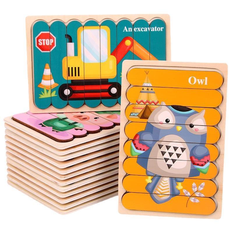 Double Sided Strip 3D Puzzles Baby Toy Wooden Early Education Materials Educational Toys for Children Large Bricks Kids Learning Toys