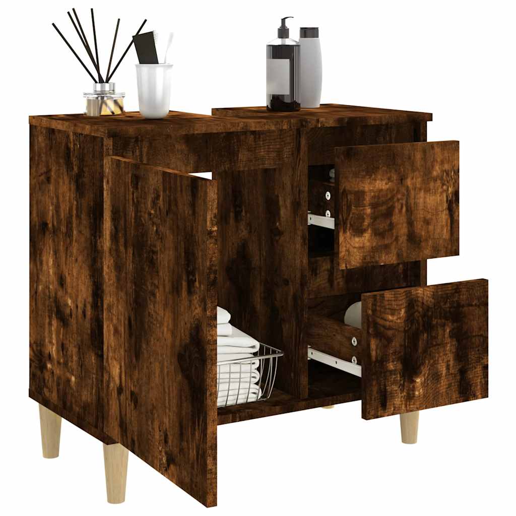 Bathroom Cabinet Smoked Oak 65x33x60 cm Wood Based Panel