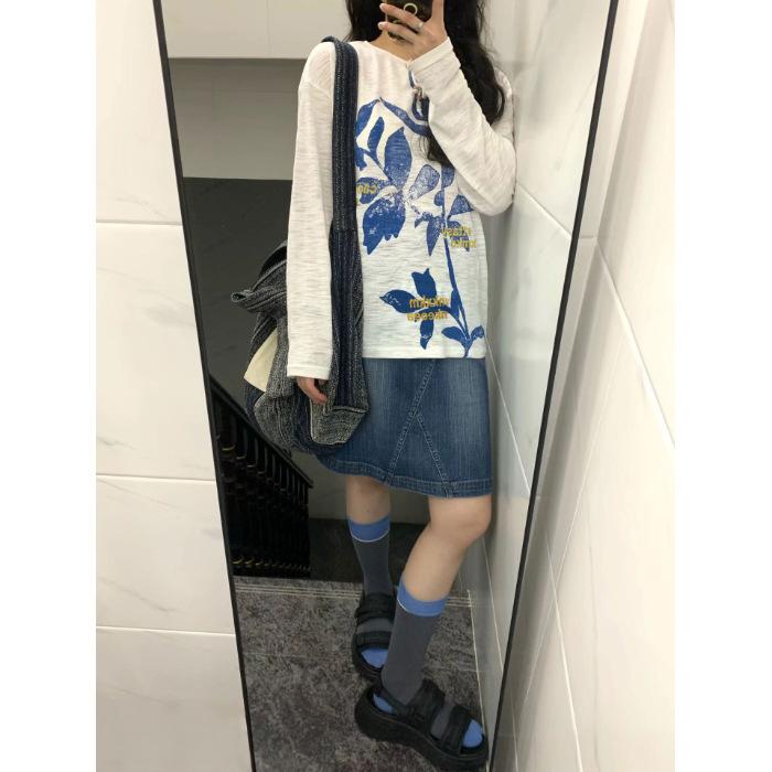 American retro long-sleeved t-shirt women s 2026 new spring and autumn loose lazy wind thin blouse long-sleeved top tide S белый