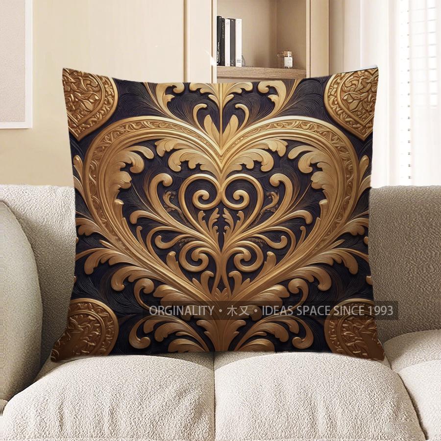 2D Gilt Heart-Patterned Throw Pillow Covers For Home Pattern Cushion Cover Suitable For Sofa Bedroom Car Pillow Cover