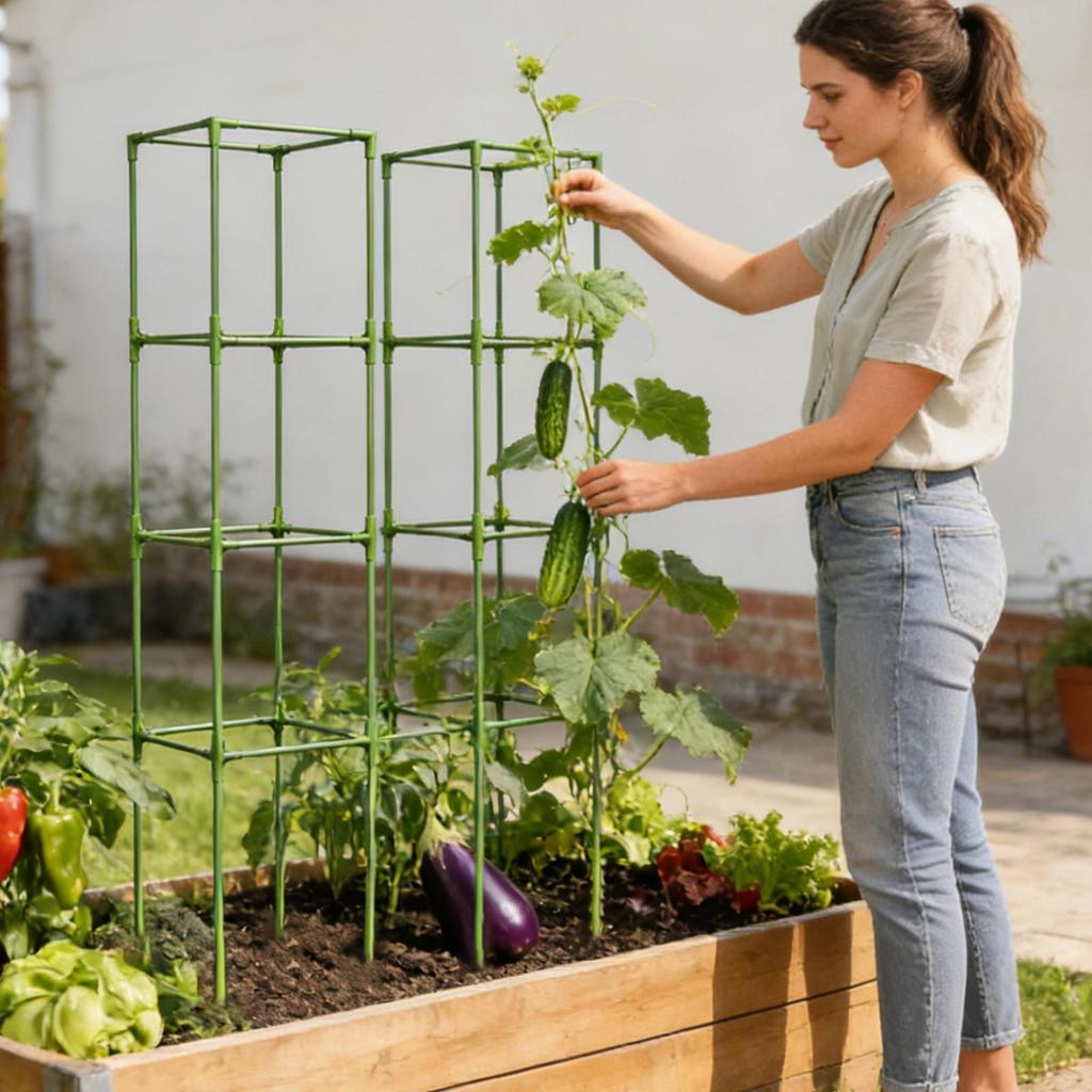 Tomato Cage 64 Inch Square Heavy Duty Stakes Cucumber Trellis Plant Cage Support for Climbing Vine Flower Vegetable Fruit Indoor