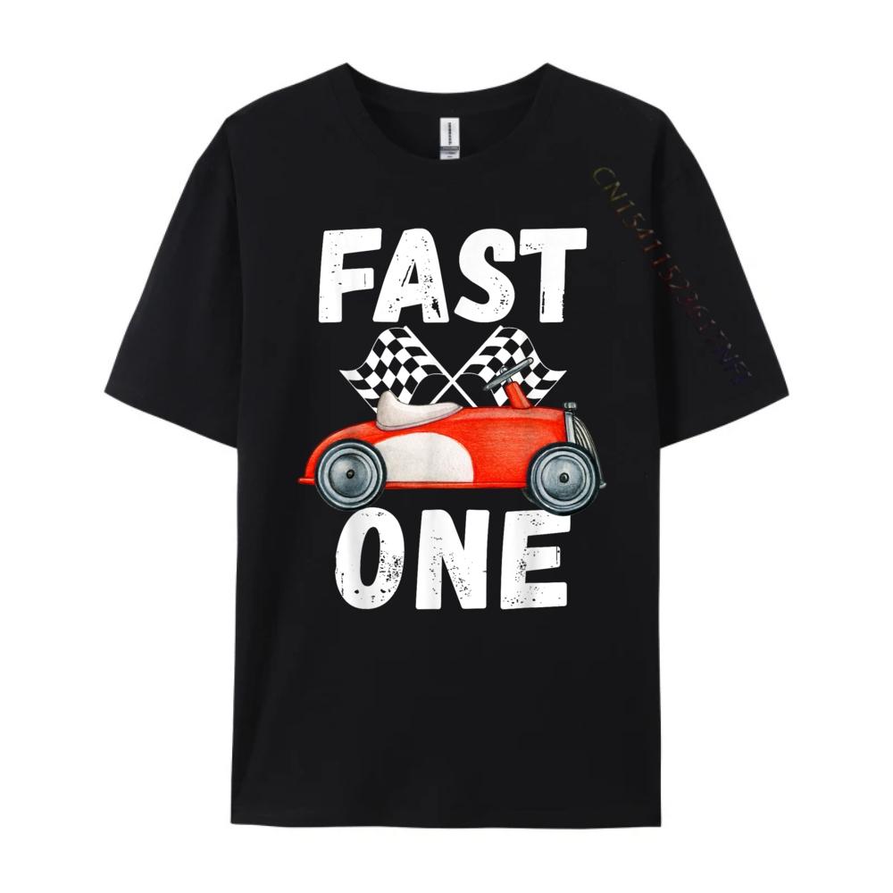 One Year Race Car 1st Birthday Fast One This Little Racer Mens Clothing 2025 Cheap Big Size Tee Shirt