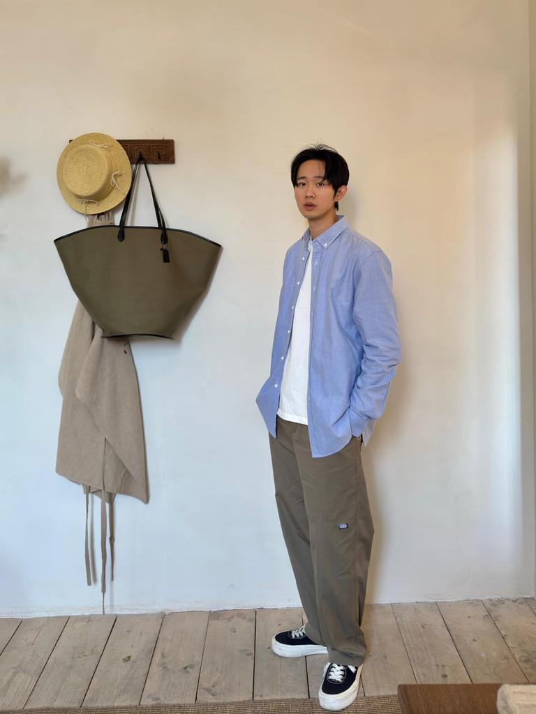 [CHANGE WELL] Men's 2025AW Casual Shirt, Fashionable Spring/Autumn Clothing, 100% Cotton, Long Sleeve, Button-Down Collar Oxford Shirt (BLUE, L)