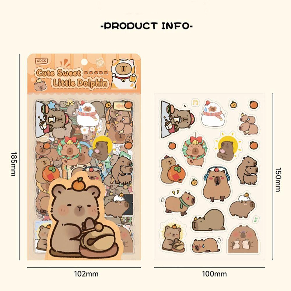 6Pcs/bag Cartoon Capybara Handbook Stickers Stationery Cartoon Decorative Stickers