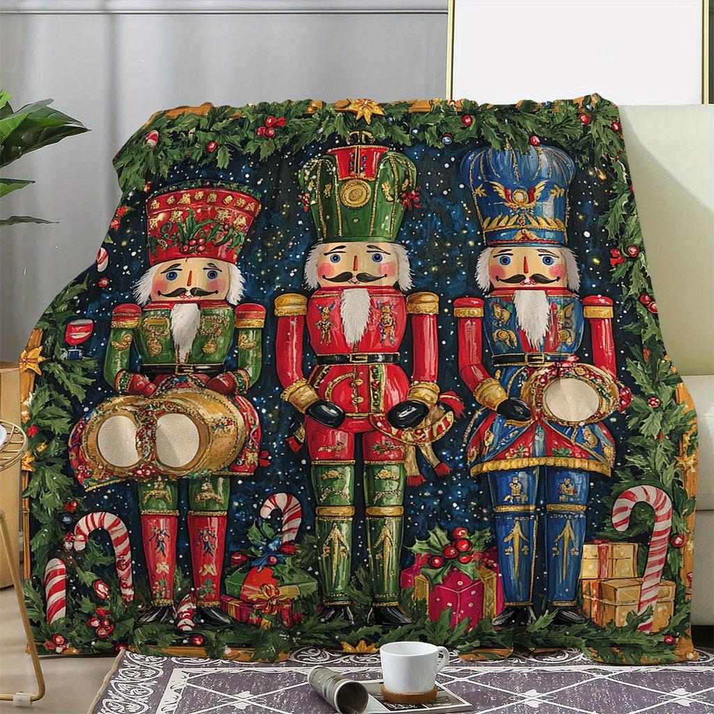 Vintage Nutcracker Christmas Blanket - Soft Polyester Flannel,All-Season Cozy for Couch/Travel - Lightweight & Warm Holiday Gift