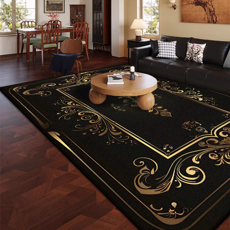 Luxury Living Room Carpets Black Golden Design Indoor Antiskid Rug 140x200 Large Size Dining Room Decoration Home Mat Bedside