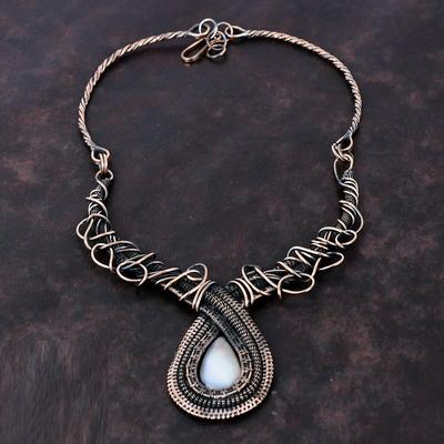 Mother Of Pearl Gemstone Necklace Copper Wire Wrapped Necklace Adjustable Necklace Handmade Necklace Unique Copper Jewelry Anniversary Gift