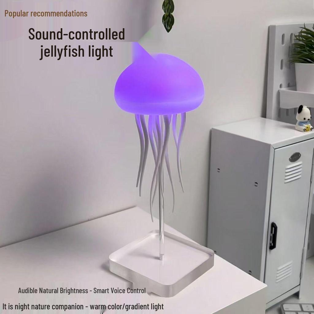 Sound-Controlled Gradient Jellyfish Night Lamp: Seven-Color Changing Bedside Pendant Light with Creative Induction Atmosphere