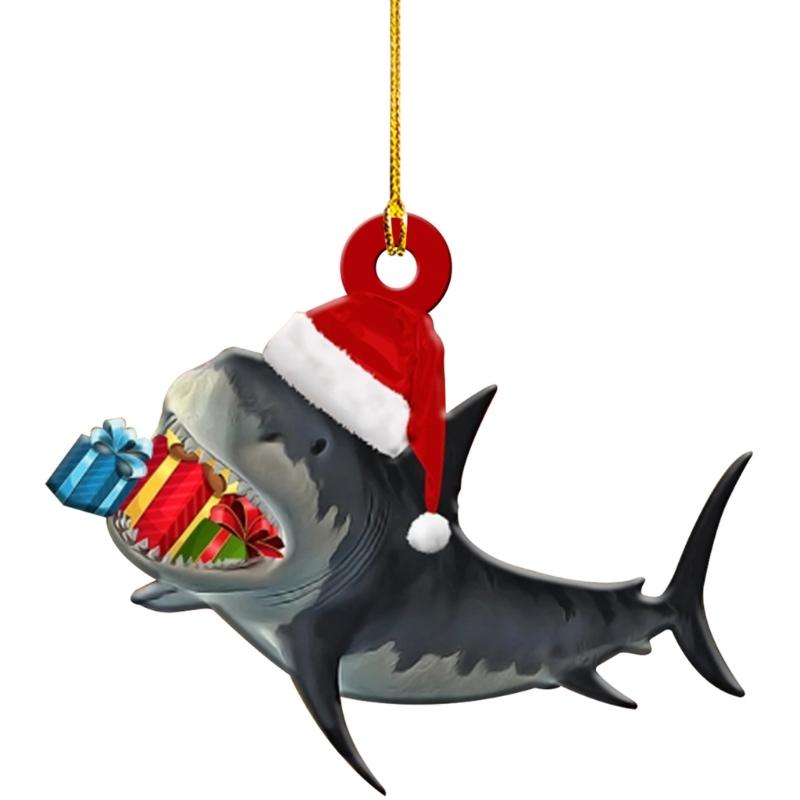 Shark Shaped Christmas Tree Hangings Decorative Pendant for Party and Vehicle Indoor Holiday Ornament Backpacks Charm