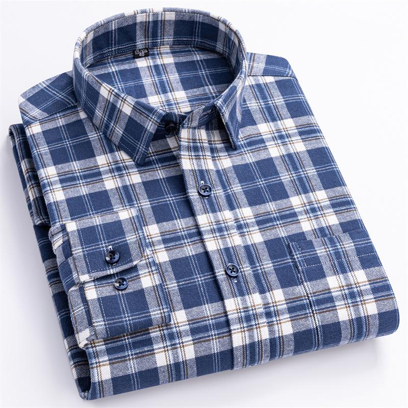 New Plaid Flannel Shirts For Men Long Sleeve 100%Cotton Fashion Casual Soft Standard-Fit Man Blouse Clothes Men's Clothing M-5XL