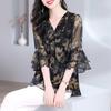 Flowers Shirt Women's Clothing Chic Lace Patchwork Elegant V-Neck Summer Ruffles Half Sleeve Casual Loose Blouse