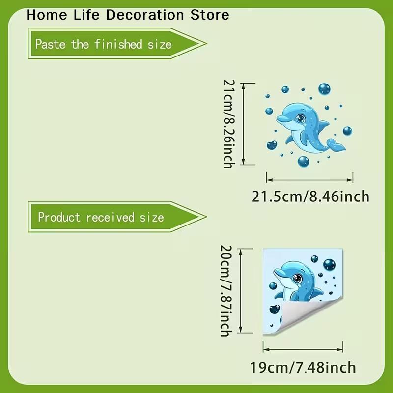 Glow-in-the-Dark Dolphin Bubbles Toilet Stickers - Ocean Theme Kids Room Decor Removable Self-Adhesive Decals For Wall Bathroom