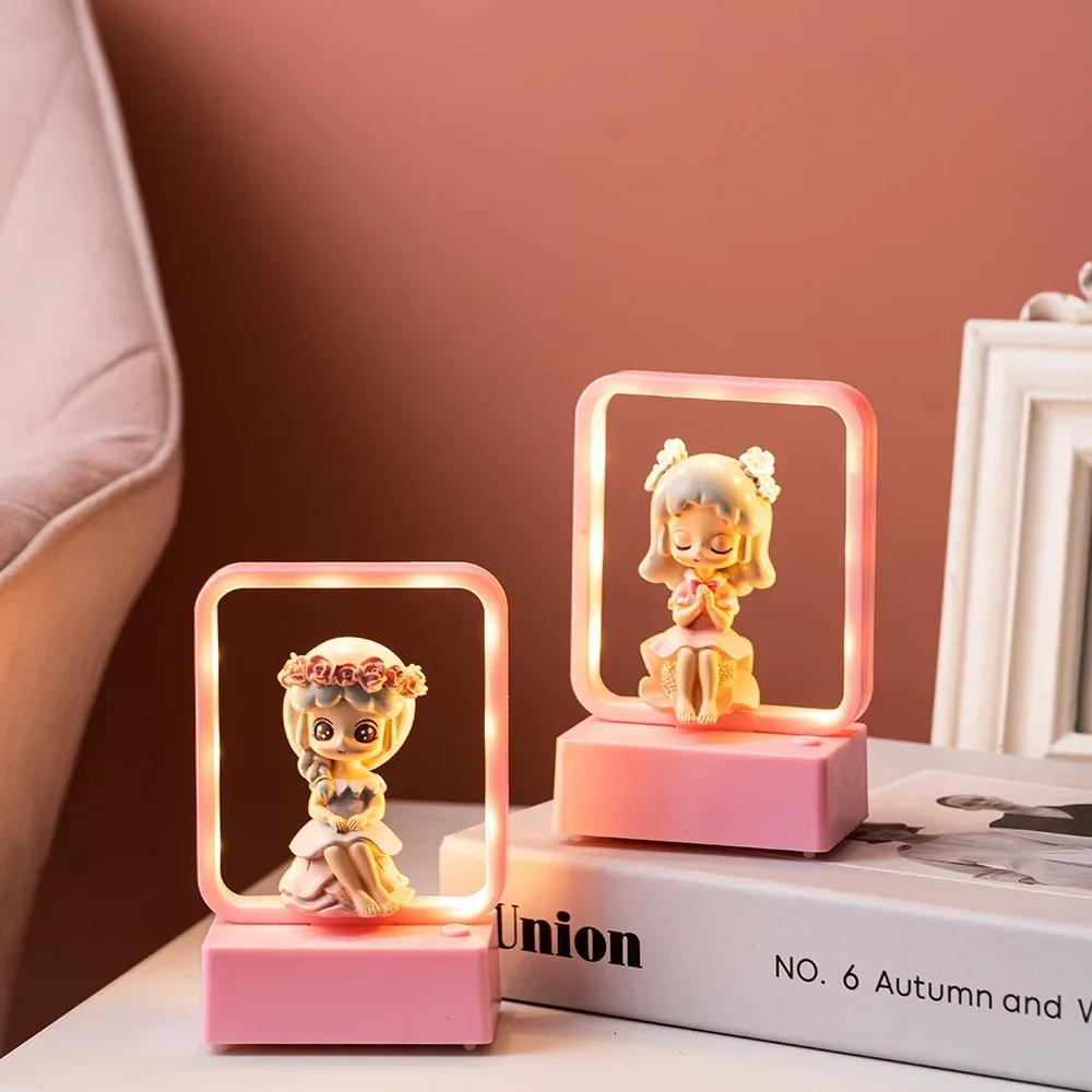 Modern Creative Room Decor Figurine Living Room Decor Girls Sculpture Accessories Cute Home Decor Night Light Ornament Gift