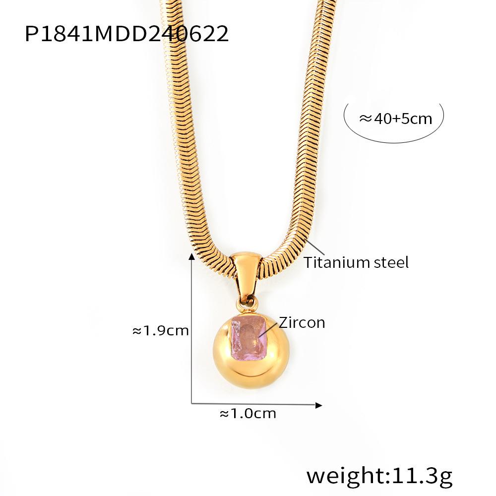18k Gold-Plated Titanium Steel Geometric Zircon Pendant Necklace - European & American Fashion Style