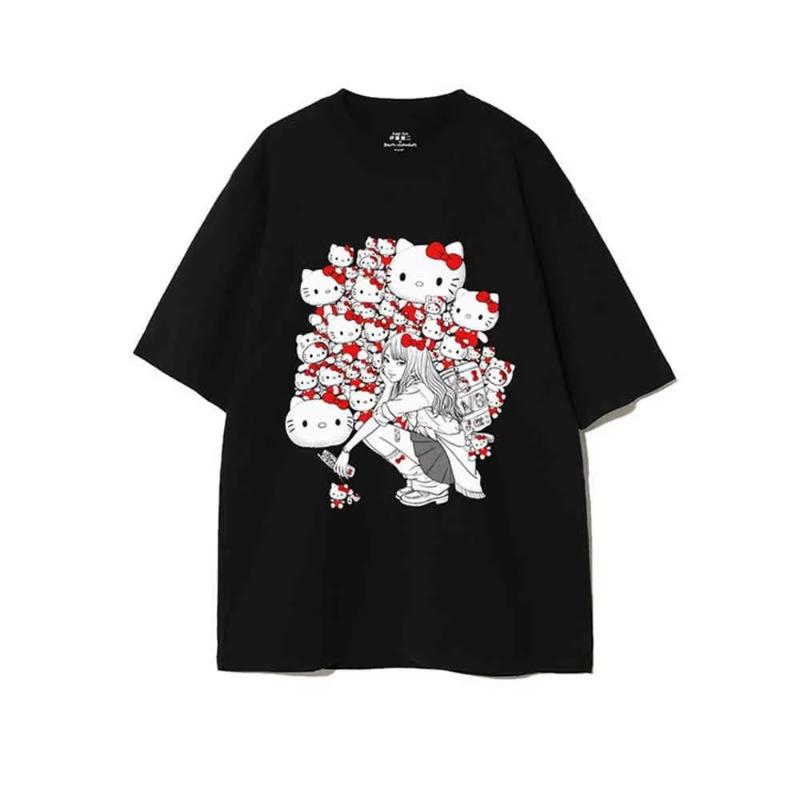 Junji-Itos Tomie X Hello Kitty Merch Unisex T Shirt Cotton Tee Graphic Printing Horror Tops T-shirt Oversized Y2k Men Women TEES