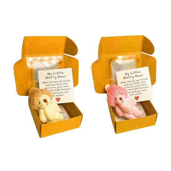 Mini Plush Teddy Bear Box Emotional Support Teddy with Message Card Pocket-Sized Hug Bear Doll for Graduation Anxiety Relief Friends