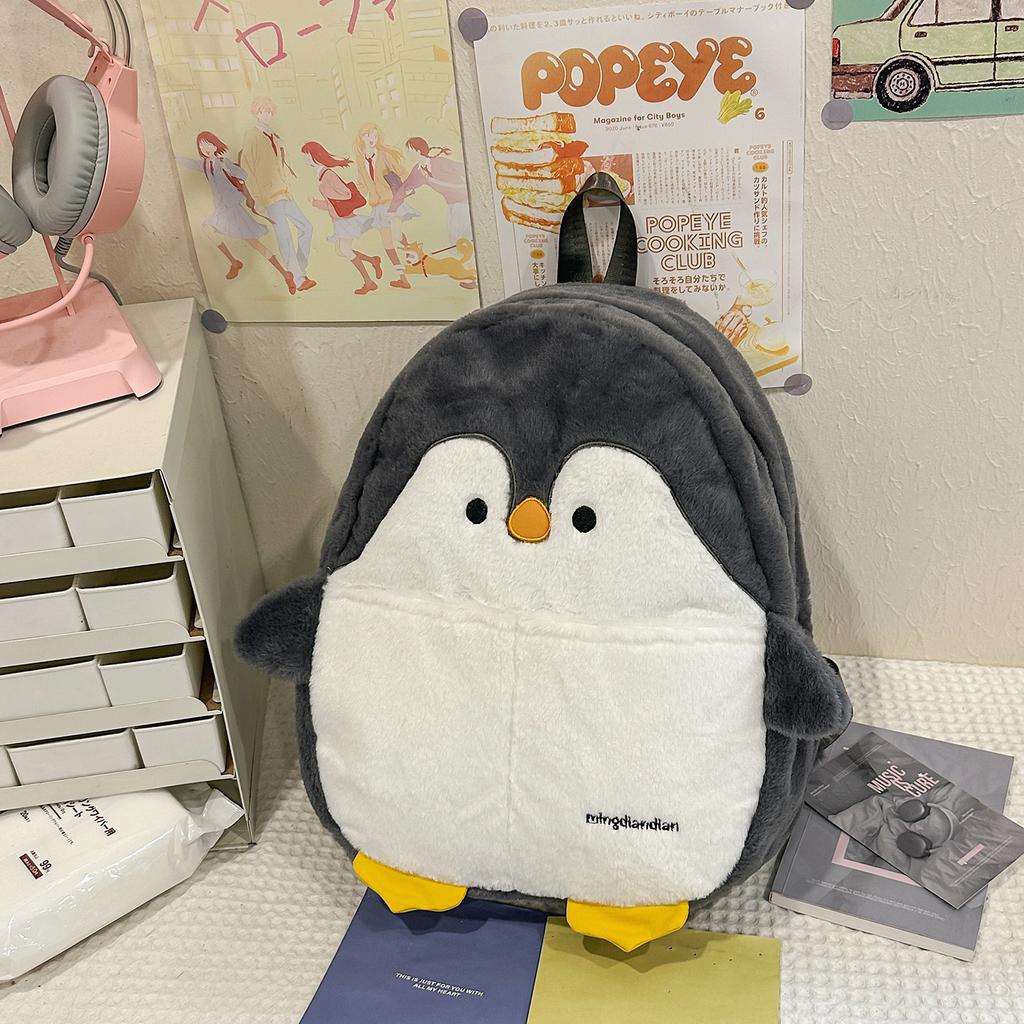 Zaino nuovo ins squalo peluche zaino carino piccolo pinguino cartone animato zaino divertente studente versatile ragazza zaino scolastico