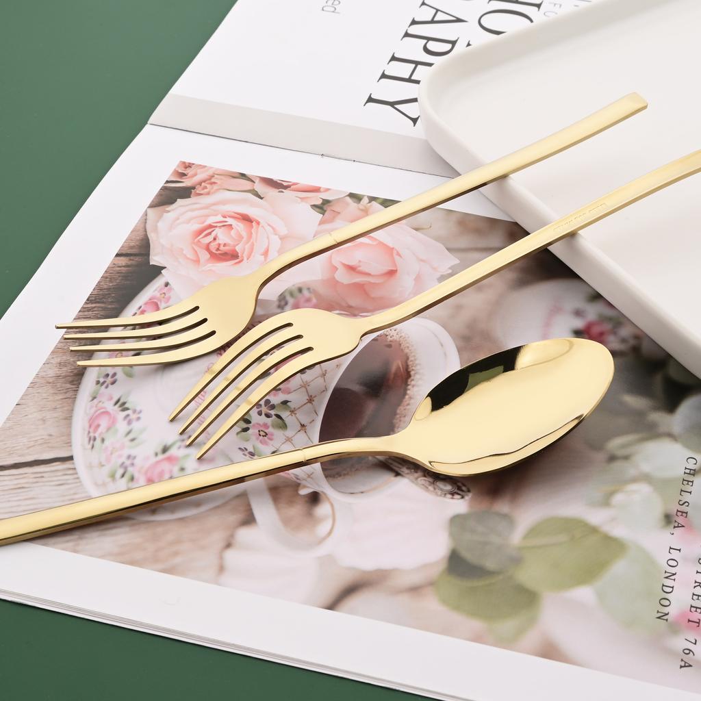 24Pcs Champagne Gold Cutlery Set Kitchen Tableware Stainless Steel Dinnerware Set Knife Fork Spoon Dinner Set Dishwasher Safe Service for 4