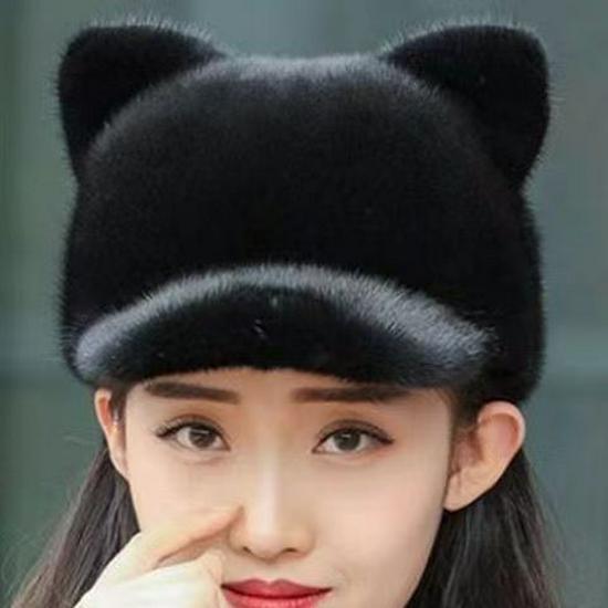 2023 Korean Style Waterproof Mink Bear Hat with Cat Ears - Warm Spring/Autumn Fashion for Women