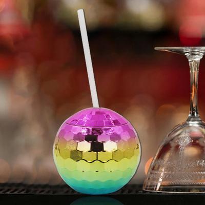 Yousheng 1 Set 600ML Kugelförmiger Strohhalmbecher Glitter Flash Plating Disco Ball Licht Allzweckbecher Wein für KTV