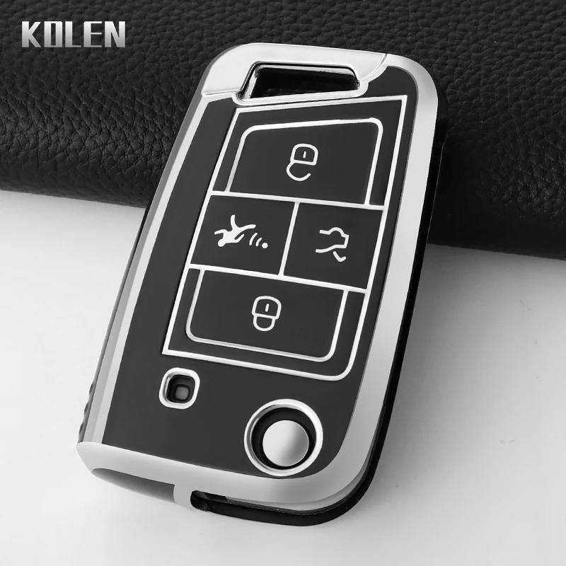 Voor Vw Polo Skoda Octavia A7 Kodiaq Seat Ateca Leon Golf 7 Mk7 Vii Tiguan Tpu Auto Klapsleutelhoes Afdekking Beschermde Sleutelhouder Accessoires gray