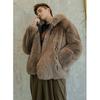 Autumn and Winter New Men's Imitation Fox Fur Coat Trendy Wool Coat Hooded Thickened Jacket Velvet Leather Jacket