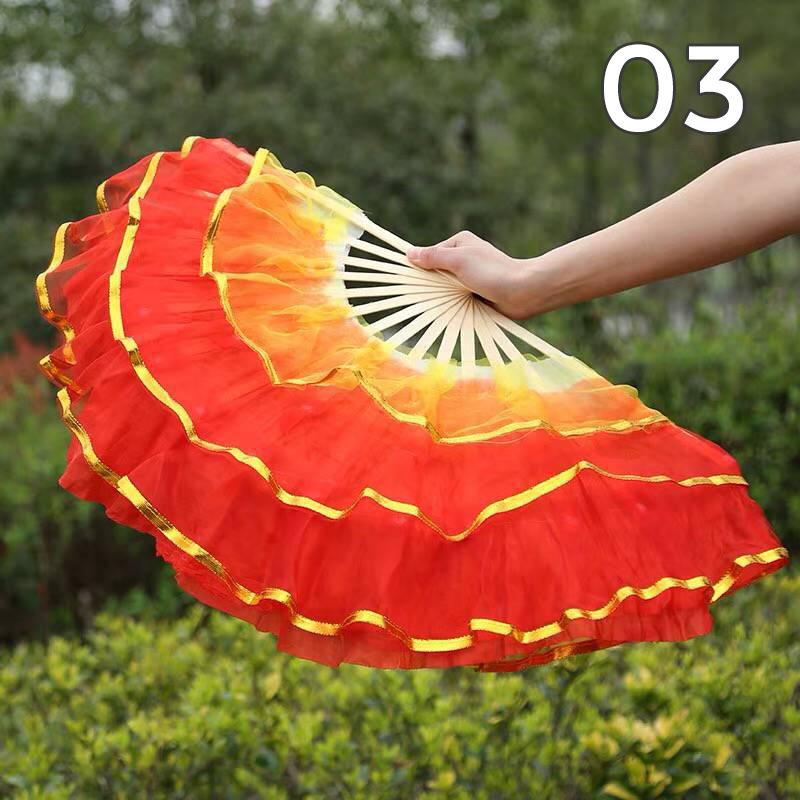 

Красочные складные окрашенные шелковые веера для танцоров, имитация шелковых вееров, китайский стиль, ручная работа, реквизит для выступлений в стиле танца Янко