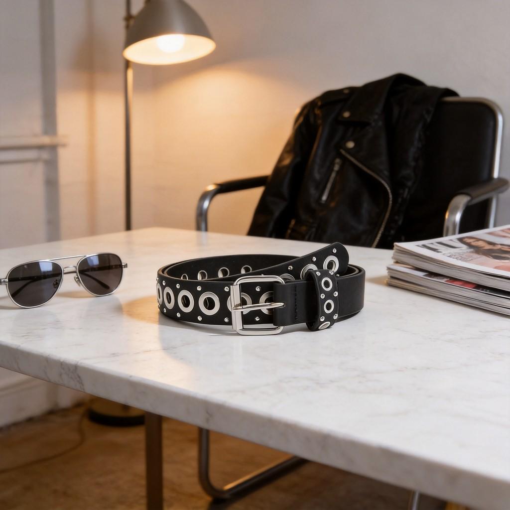 Minimalist Punk Style Pu Belt With Rivet Detailing For Casual Wear 2024