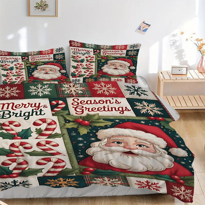 

3pc Merry & Bright Season s Greetings Christmas Bedding Set-Festive Decor for Bedroom,Guest Room,Living Room, 135x200cm