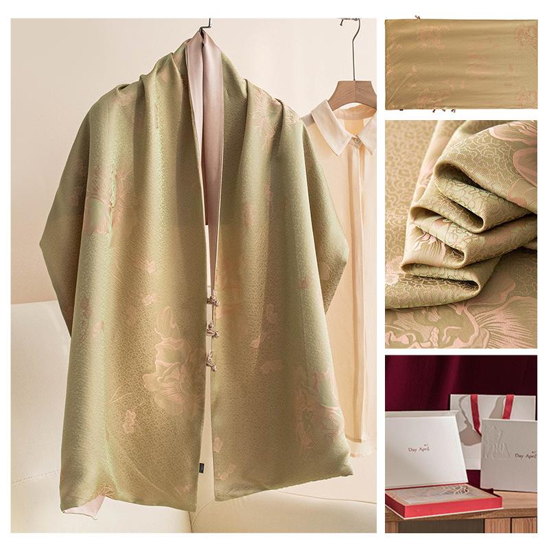 Chinese style printed mulberry silk scarf cheongsam big shawl outside with women s spring and summer gifts for mothers and mothers 55*185cm