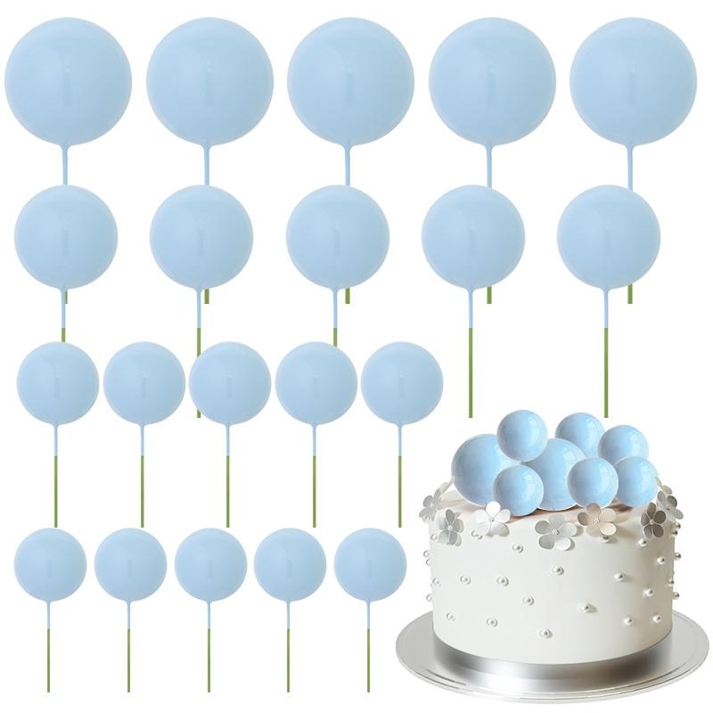 20pcs Colorful Balls Cake Topper for Wedding Birthday Party Cake DIY Decoration Mini Balloons Cupcake Insert Sticks Baby Shower