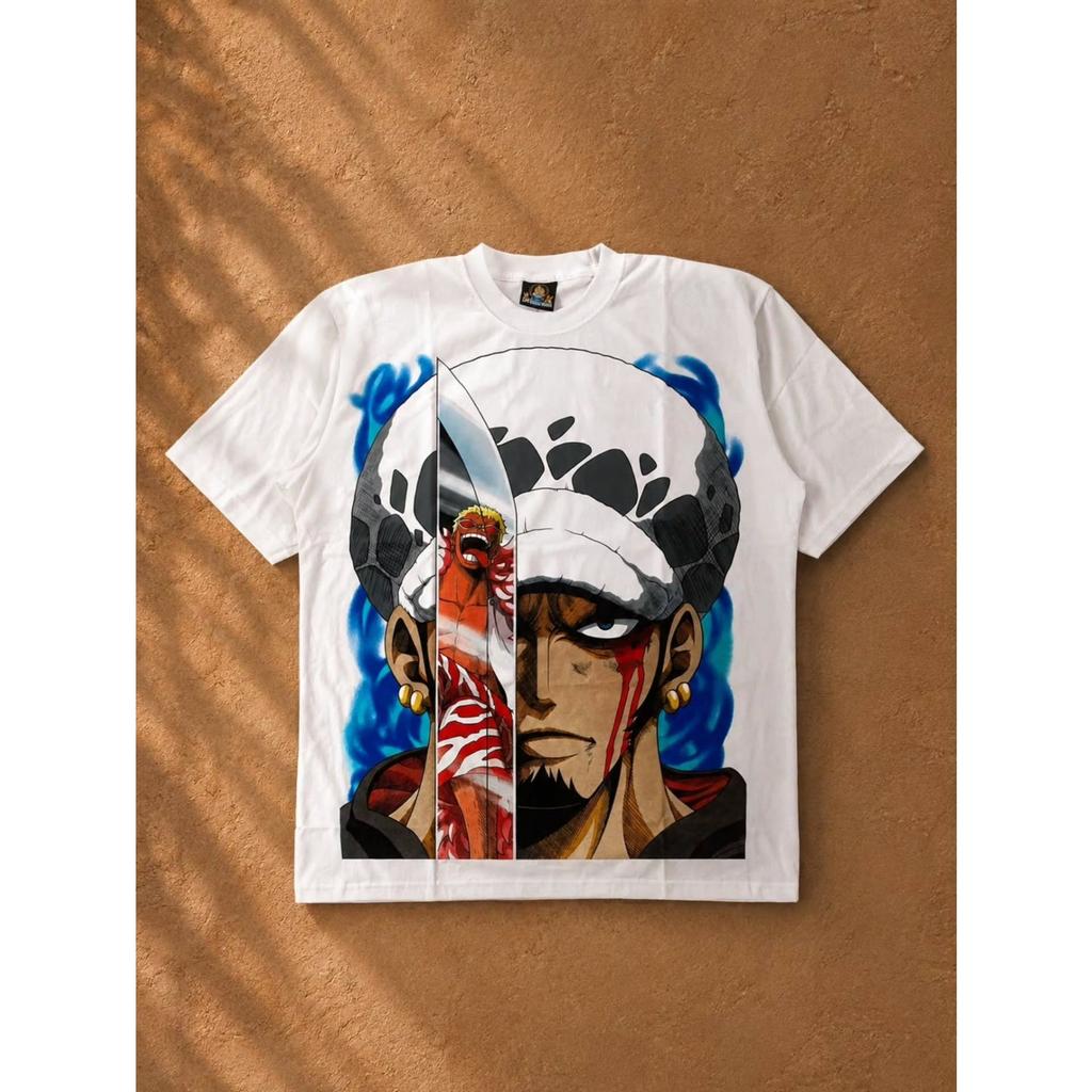 One Piece Heart Pirates Trafalgar Law Graphic T-shirt DTF Printing Men Women Cotton Streetwear Oversize High Quality Short Sleeve Female Male Clothing