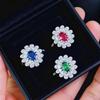 Fashion Jewelry Blossom Rich Ruby Emerald Ring Heavy Industry Luxury Full Of Diamonds Flower Ring