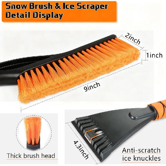 27" Car Snow Brush And Ice Scrapers For Car Windshield, 2-In-1 Detachable Ice Scraper And Brush For Car With Ergonomic Foam Handle, Suitable For