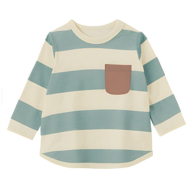 Qianqu Spring and Summer Striped Pullover Upper Clothes Long Sleeves T-shirt