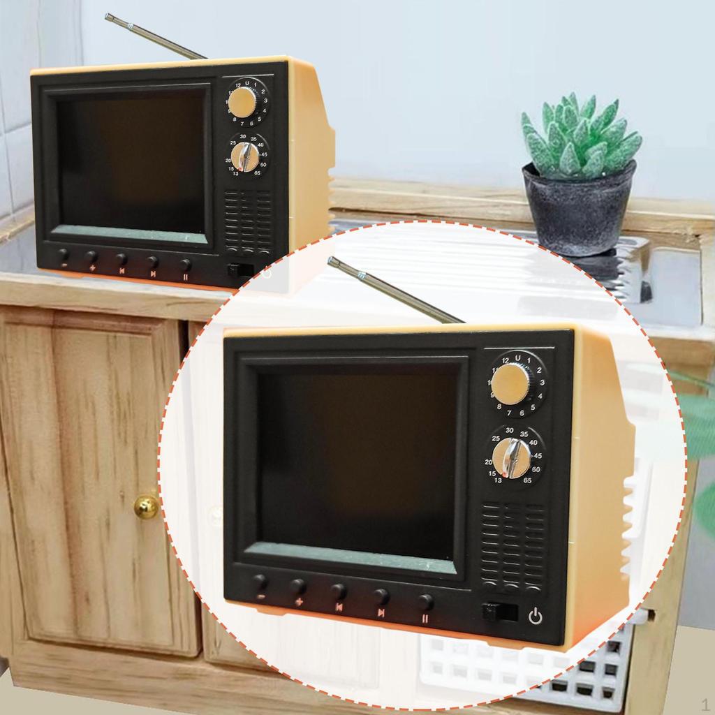 1/12 Scale Dollhouse TV Can Play Video Miniature Furniture Ornament